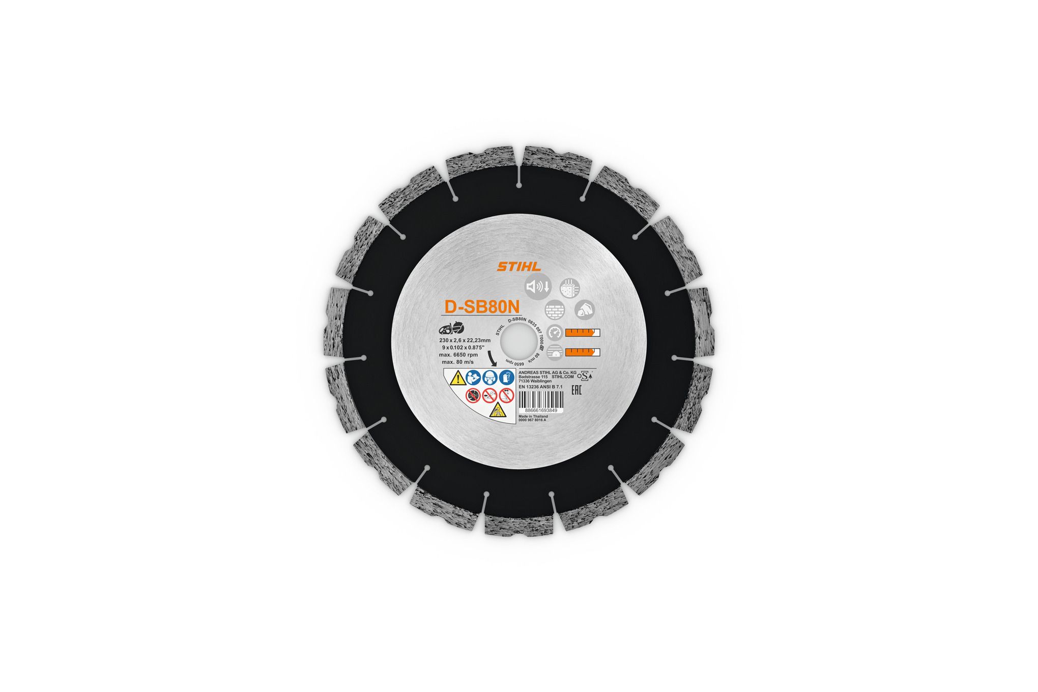 Diamant-Trennscheibe, Beton/Hartgestein, D-SB80N, Ø 230mm/9"
