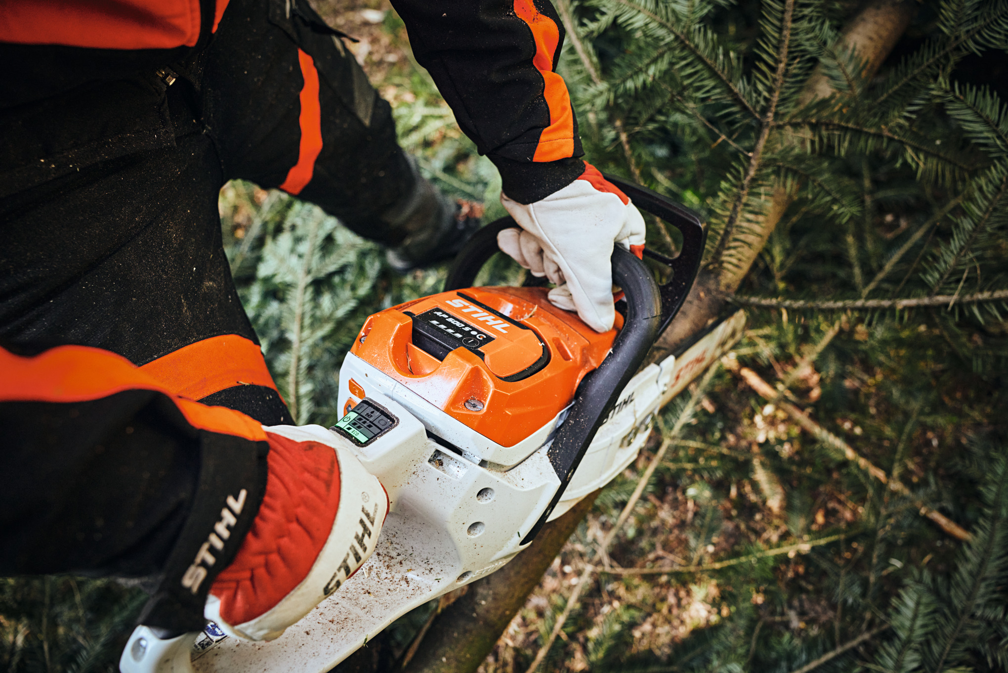 STIHL Kettensäge zersägt einen Ast 