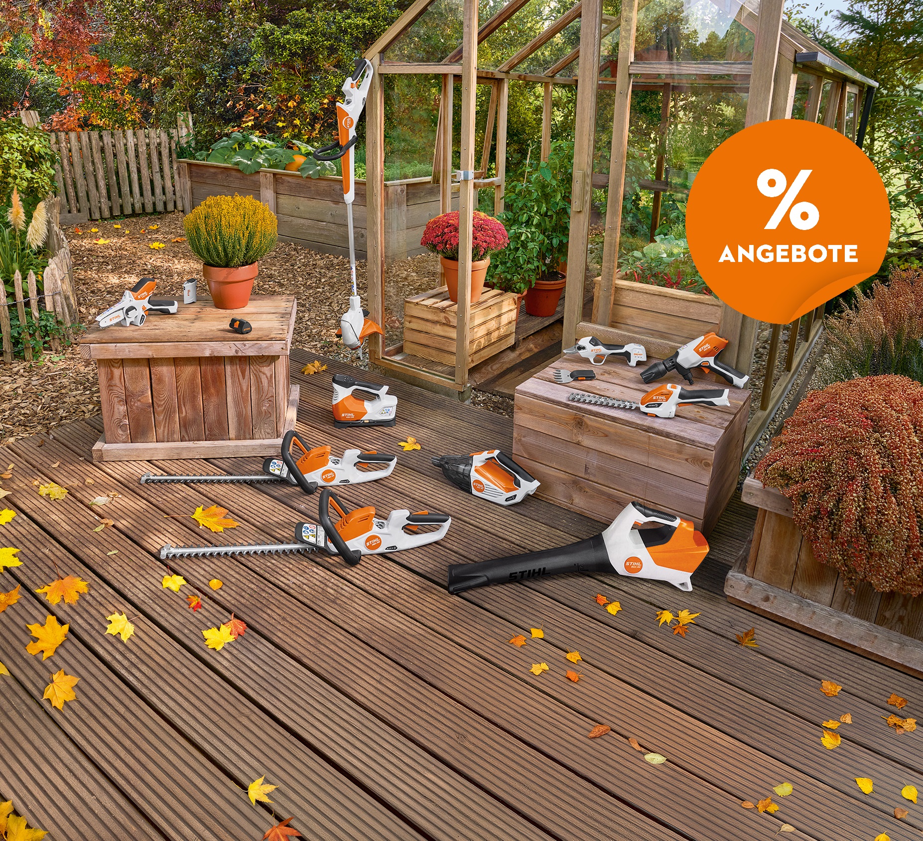 Diverse STIHL Akku Produkte aus dem Akku AS-System wie GTA 26, PS 1, HSA 26, HSA 30, KOA 20, BGA 30, FSA 30, ASA 20, RCA 20.