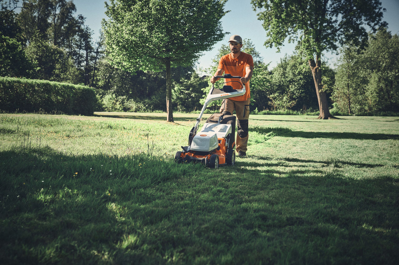 Forstprofi entastet einen gefällten Baum mit einer STIHL Motorsäge MS 400